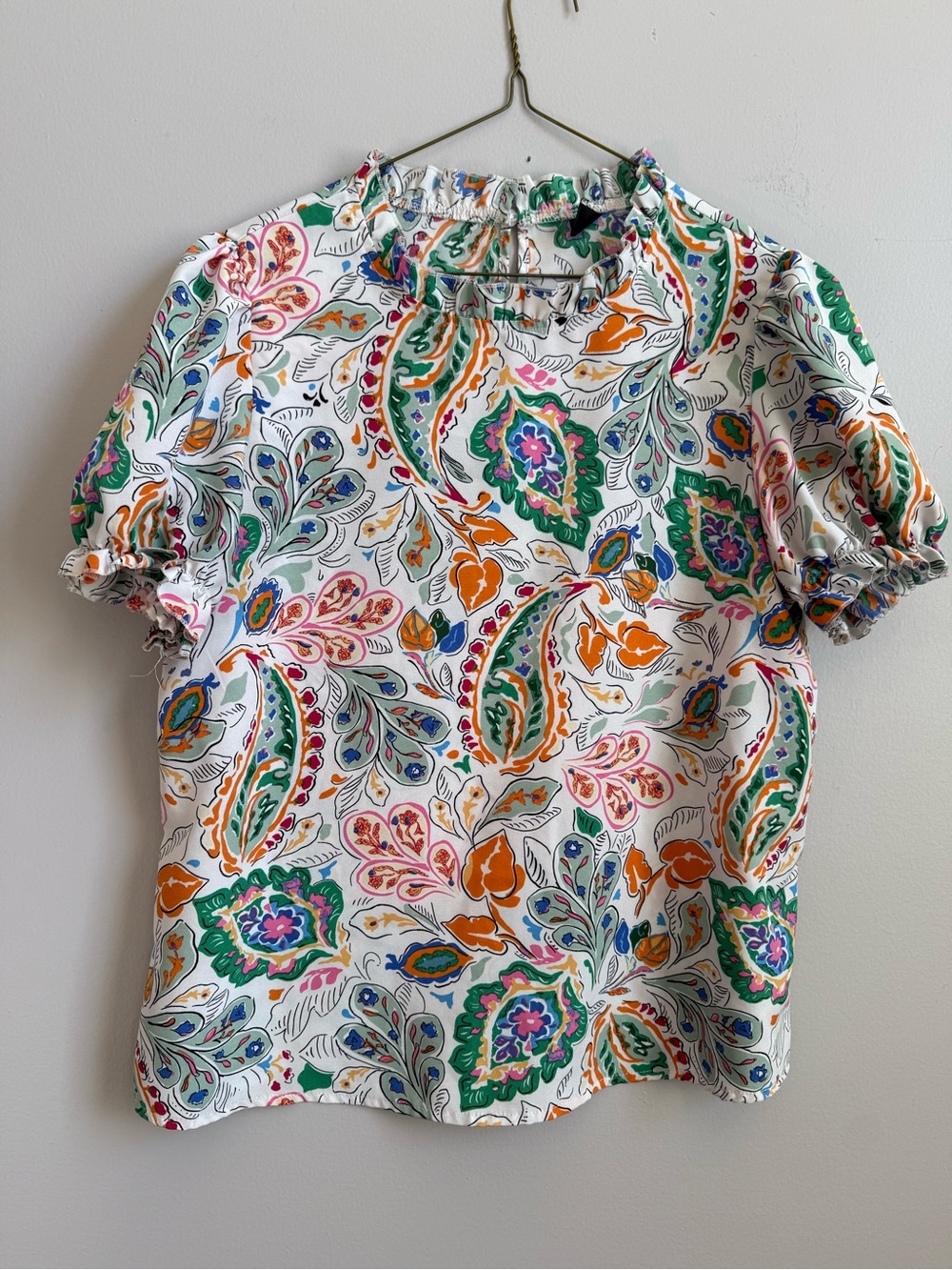 SHEIN White Short Sleeve Paisley Print Tee